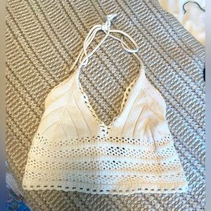 White Woven Halter Crop Top